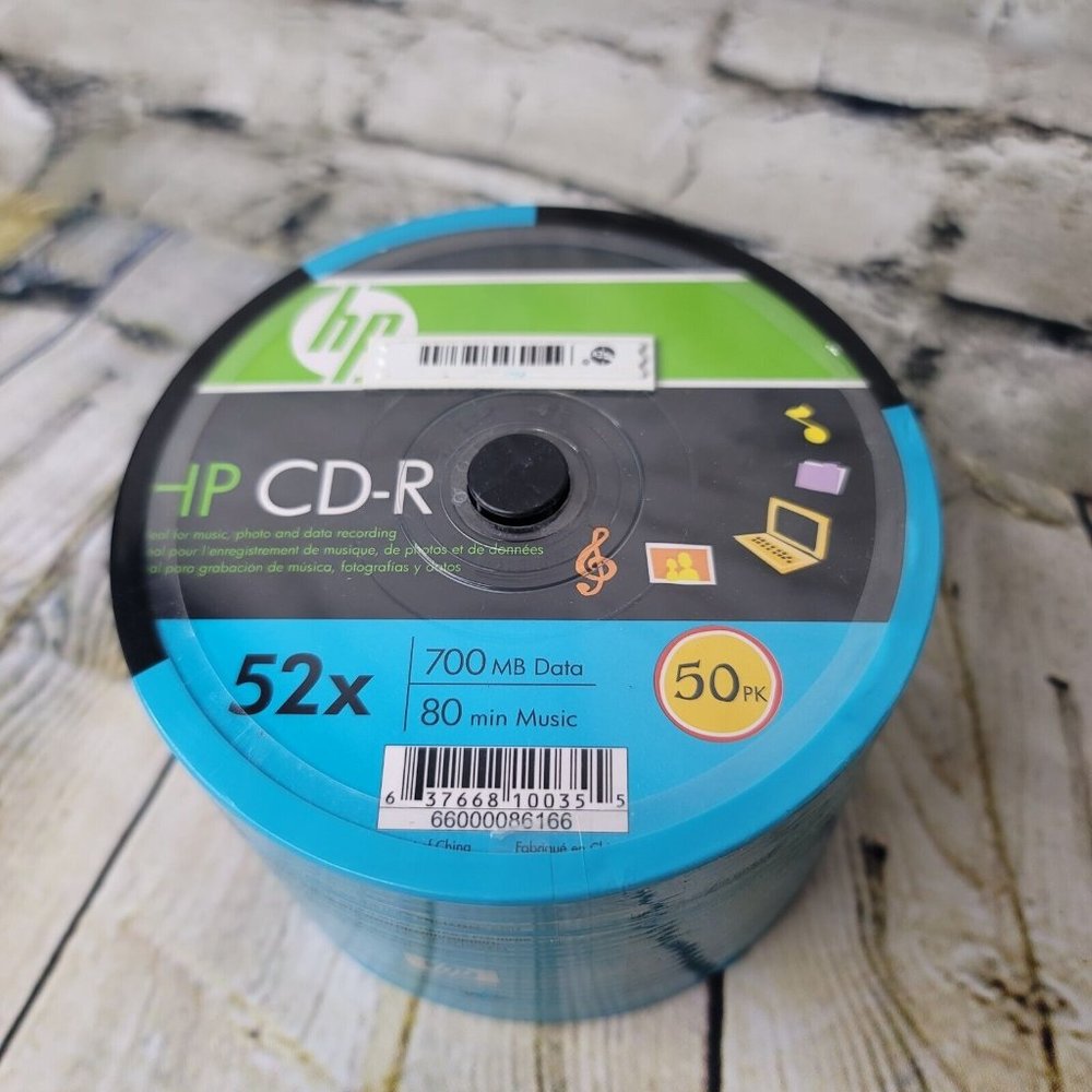 New HP 52X CD-R 700MB 80min Blue Branded Logo CDR 50pc Sealed